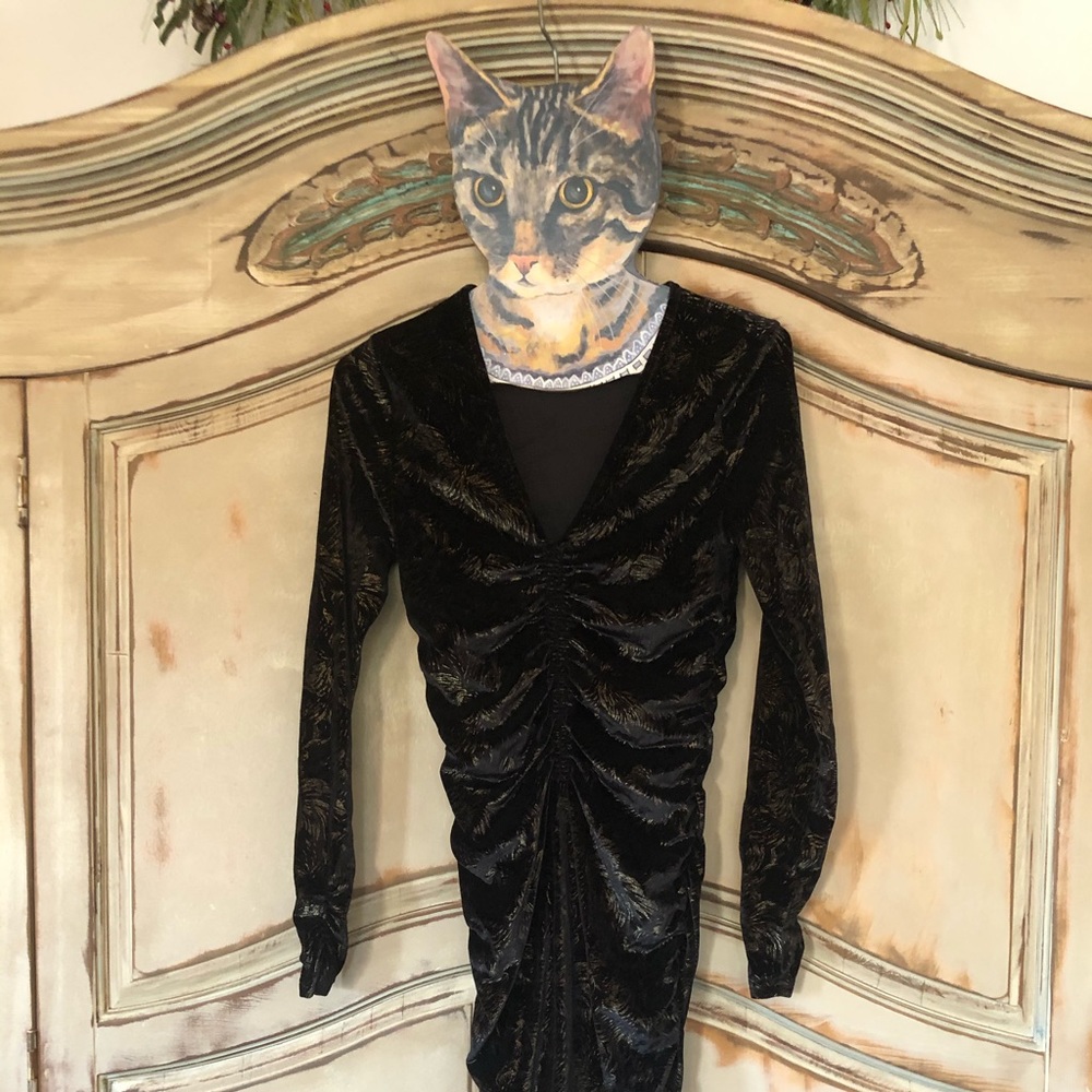 New Look Black Velvet and Gold Wiggle Dress Size 4